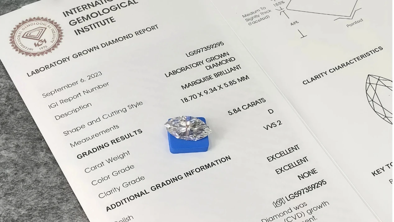 marquise shape (oval oblong cut) lab grown white loose diamond