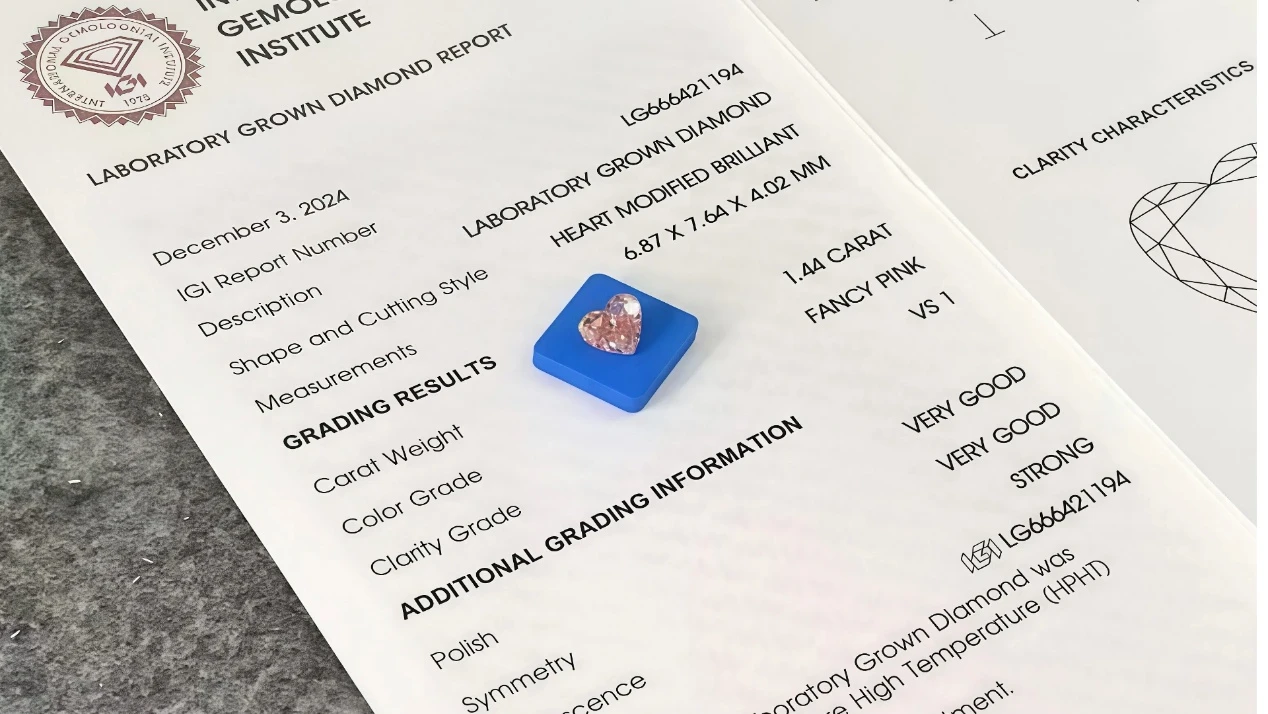 heart shape pink colored lab grown loose diamond