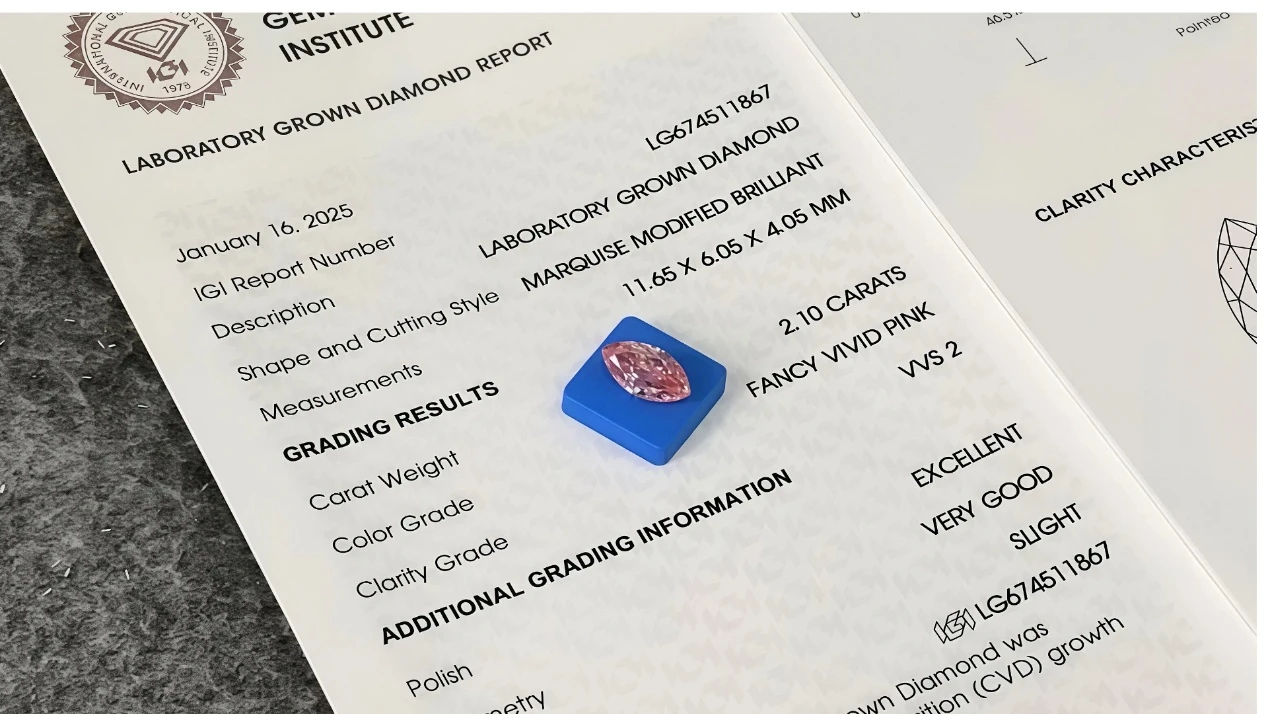 marquise shape pink colored lab grown loose diamond