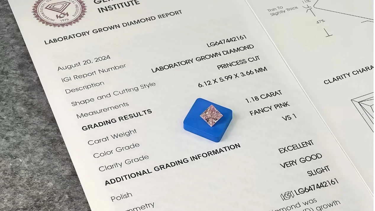 princess cut pink colored lab grown loose diamond