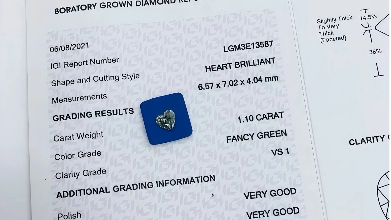 heart cut fancy intense green lab grown loose diamond