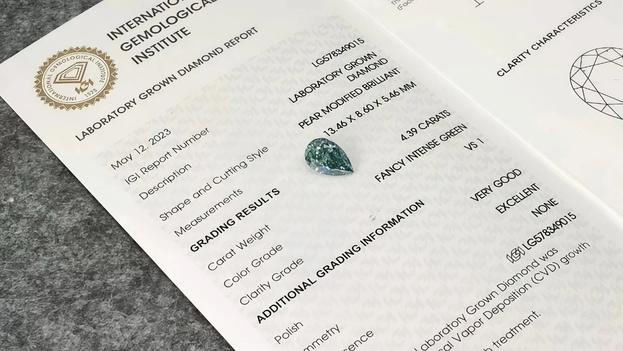 pear shape fancy intense green lab grown loose diamond