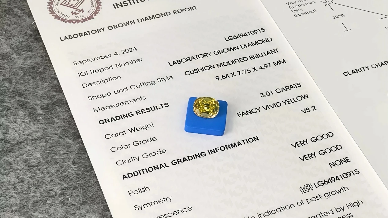 long european cut fancy vivid yellow lab grown loose diamond