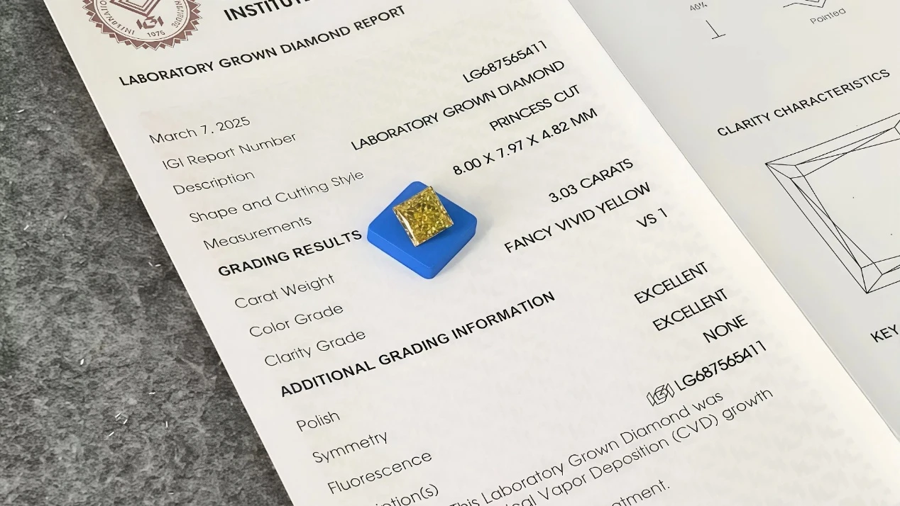 princess cut fancy vivid yellow lab grown loose diamond