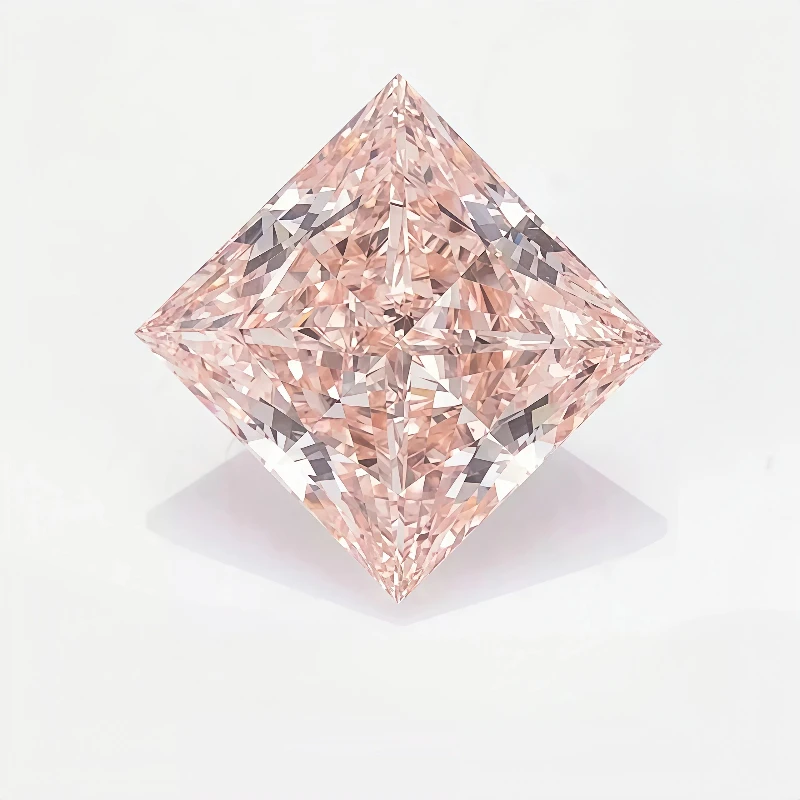 princess cut pink colored lab grown loose diamond