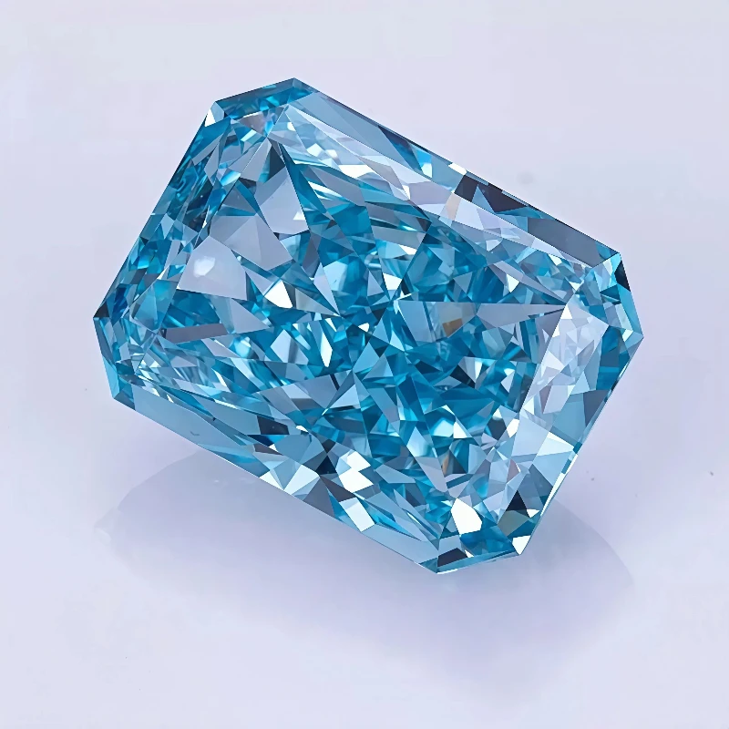 radiant cut blue colored lab grown loose diamond