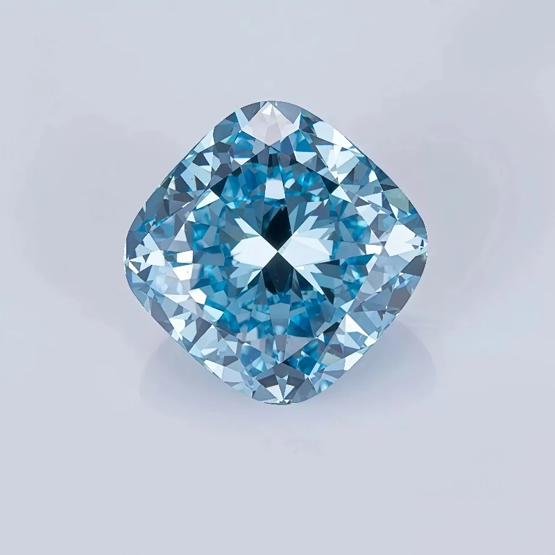 cushion cut blue colored lab grown loose diamond